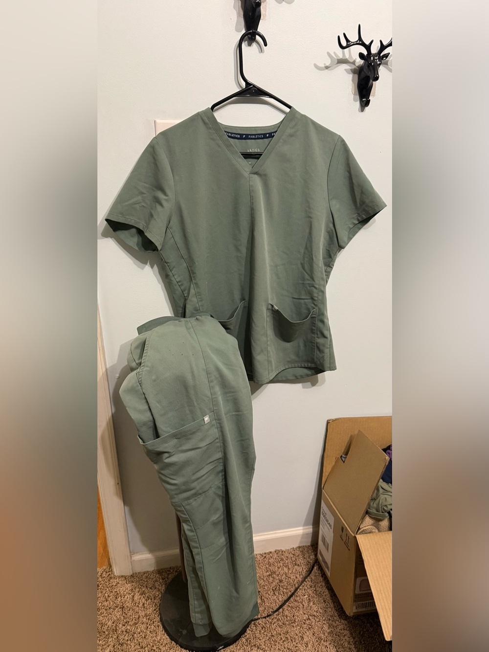 Fabletics Green Scrub Top and Pants Set